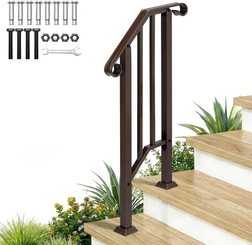 Miniatura 20 de Outvita Pasamanos para escalones al aire libre, pasamanos de hierro forjado para 2 o 3 escalones, pasamanos de transición con kit de instalación