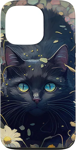 Miniatura 10 de iPhone 16 Cute Black Cat In Botanical Flower Garden Aesthetic Cat Case