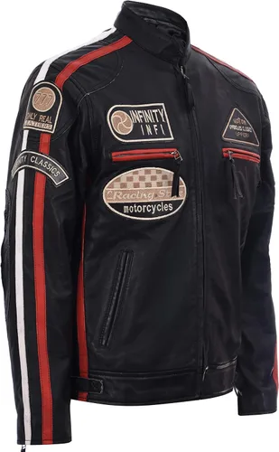 Miniatura 2 de Chaqueta de motociclista de cuero de napa negra Real Racing para hombre