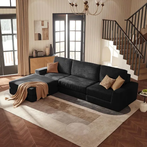 Miniatura 26 de Sofá seccional modular, 120.47" Sofá seccional moderno en forma de nube con chaise en L, cómodo sofá mullido de corduroy con asiento profundo, sofás