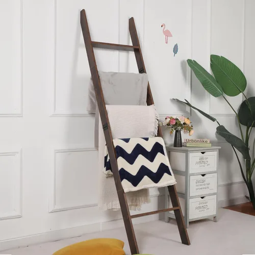 Miniatura 14 de Escalera para manta para sala de estar y dormitorio, 5 pies y 8 pulgadas, 6 niveles laminados inclinados para pared, construcción sin enredos