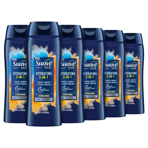 Suave Jabón hidratante para hombre, para cuerpo, cara y cabello, 3 en 1 para piel y cabello hidratados, aroma cítrico y almizcle, sin parabenos, sin