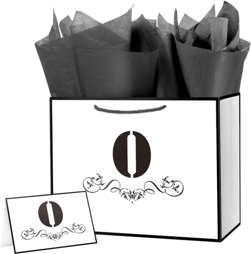 Miniatura 33 de ysmile Bolsa de regalo de letras con papel de seda para hombres, bolsa grande de 12 pulgadas, color blanco y negro, para cumpleaños, aniversario