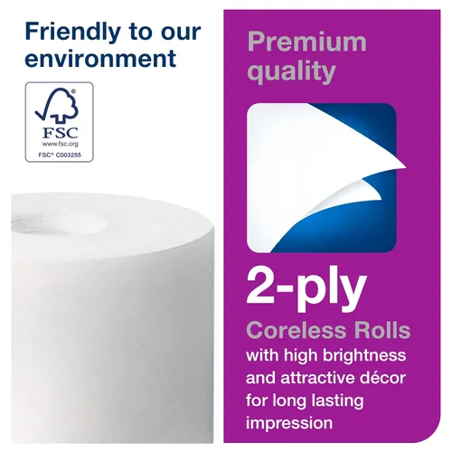 Miniatura 3 de Tork Rollo de papel higiénico de alta capacidad sin núcleo, color blanco, T7, Premium, 2 capas, 36 x 750 hojas, 472884