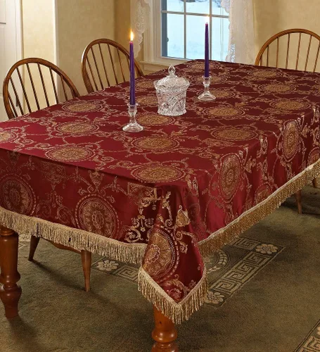 Miniatura 2 de Violet Linen Prestige - Mantel con diseño de damasco, 52 x 70 in, color burdeos. Borgoña