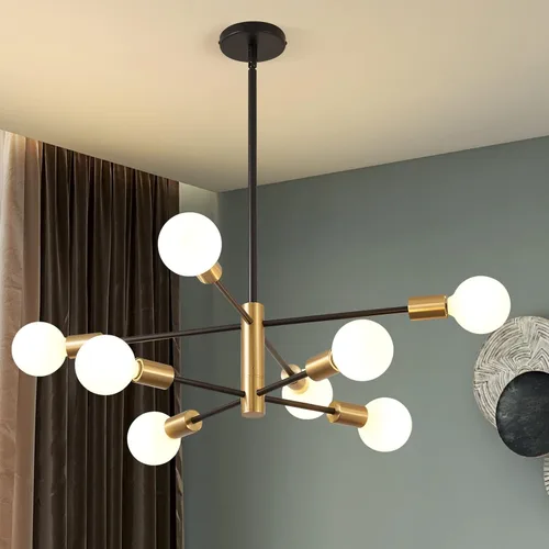 Miniatura 18 de KAISITE Lámpara de Araña Moderna Sputnik Luz de Techo 8 Luces Lámpara de Araña Dorada Luz de Comedor Sobre Mesa Altura Ajustable Lámpara de Araña