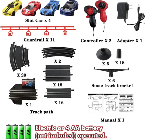 Miniatura 7 de Sets de pista de carreras de coches de ranura de 32 pies con alimentación eléctrica para niños y niños, carreras dobles con 4 coches de alta