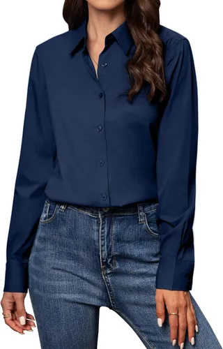 Miniatura 38 de Gleeivy Camisas con botones para mujer de ajuste clásico, camisa de vestir, camisa de trabajo, de negocios, casual, de manga larga, blusa, tops A