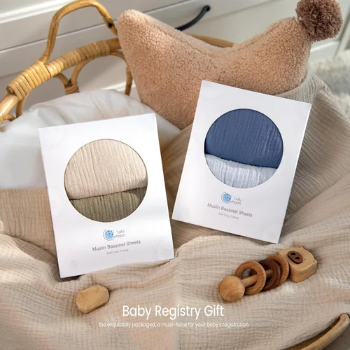 Miniatura 41 de lulumoon Sábanas de muselina para moisés para bebé: sábanas ajustables suaves para moisés de cabecera para niños y niñas Oliva y Crema