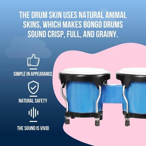 Miniatura 2 de Juego de Bongós Soulmate de 4'' y 5'' para Adultos Principiantes, Bongós de Piel Natural Afinables con Llave de Afinación (Azul)