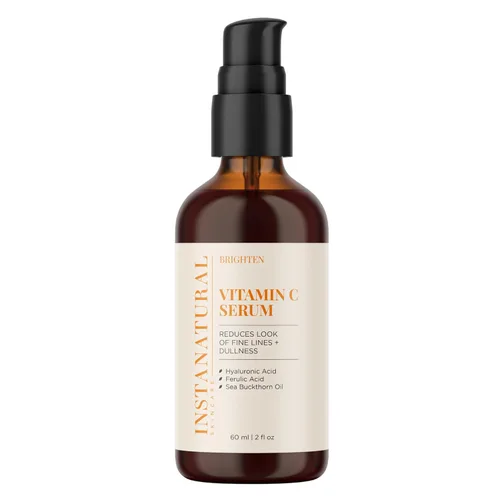 InstaNatural Suero facial de vitamina C con ácido hialurónico y ácido ferúlico, fórmula iluminadora e hidratante para una piel radiante y de aspecto