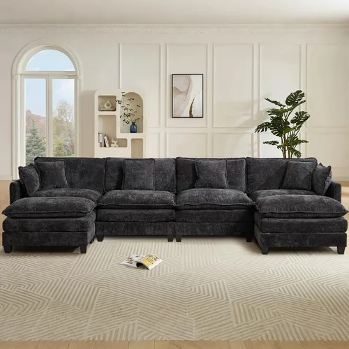 Miniatura 96 de Sofá seccional modular convertible de 76.7", sofás de dos plazas de chenilla con asiento profundo y cojines tipo loveseat para sala de estar, Beige