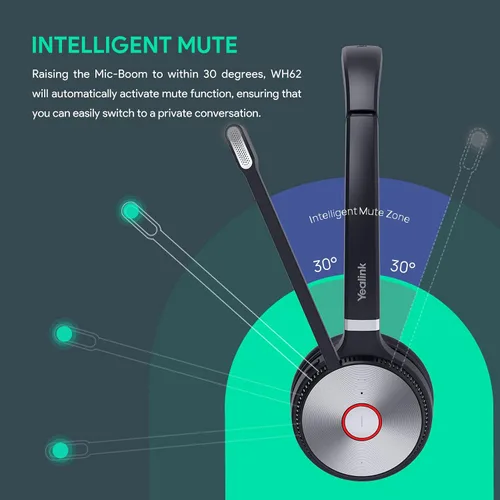 Miniatura 7 de Yealink WH62 Auriculares inalámbricos DECT Teams Zoom UC certificado, trabajo para PC, computadora portátil, Mac, escritorio de oficina, teléfono