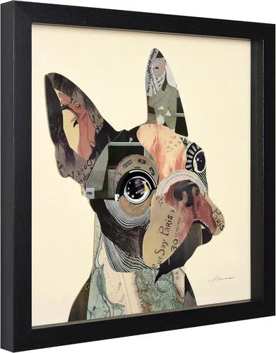 Miniatura 3 de Empire Art Direct Alex Zeng - Papel gráfico enmarcado con collage dimensional de bulldog francés bajo vidrio, listo para colgar, 17 x 17 pulgadas