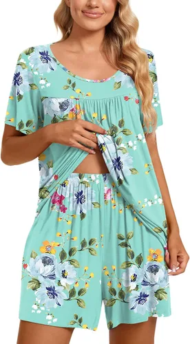 Miniatura 2 de TAOHUADAO Conjunto de pijama de 2 piezas para mujer, de manga corta, con bolsillos