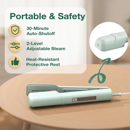 Miniatura 7 de Newbealer Plancha de vapor de viaje con abrazadera 3 en 1 con voltaje global, vaporizador de ropa de 100-240 V, planchado en seco y 2 niveles