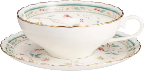 Miniatura 10 de Noritake P58043A/4409 - Taza de té y platillo (juego de pares) 6.1 onzas líquidas (180 cc) con cincel de flores para 2 invitados, porcelana de hueso
