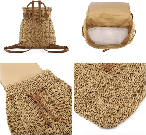 Miniatura 6 de Ayliss Bolso de mano de paja para mujer, bolso de hombro de verano, tejido a mano, bolso de mano para playa, bolsa de hobo, Caqui, S