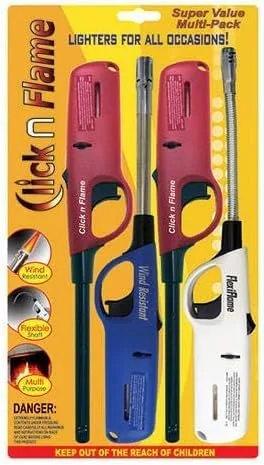 Click n Flame - Encendedor utilitario de 4 unidades, resistente al viento, eje flexible, encendedor multiusos para barbacoa, cocina, vela, chimenea,