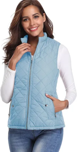 Miniatura 5 de Fuinloth - Chaleco acolchado para mujer, diseño de cuello alto, ligero, con cierre