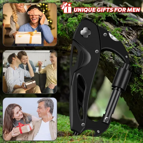 Miniatura 7 de Herramienta múltiple con mosquetón con cuchillo de bolsillo, equipo de supervivencia para camping y senderismo, llavero con mosquetones EDC