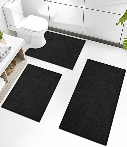 Miniatura 57 de Chakme Juego de 2 alfombras de baño ultrafinas, absorbentes, antideslizantes, lavables a máquina, color negro, 17 x 24 pulgadas / 17 x 30 pulgadas