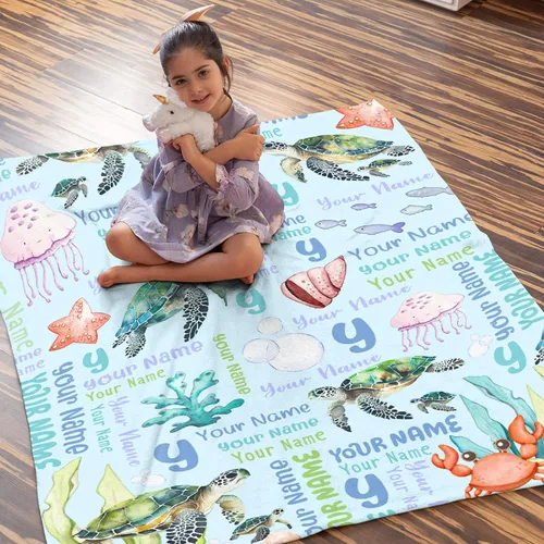 Miniatura 2 de Manta personalizada con nombre, texto y nombre, manta personalizada con nombre para bebés, niños, niñas y adultos, manta personalizada para Tortuga