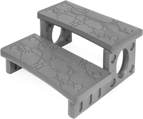 XtremepowerUS Escalones Premium Multiusos de 2 Peldaños para Spa Bañera de Hidromasaje Piscina Caravana Cámper Escalones de Cubierta Ligeros con Gris