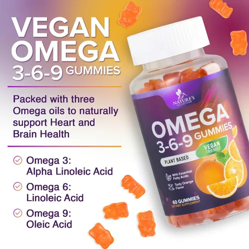 Miniatura 7 de Gomitas Omega 3 6 9 – Suplemento vegano Omega 3 Gomitas – Aceite de ácidos grasos esenciales 369 Complejo de apoyo cardíaco y apoyo cerebral