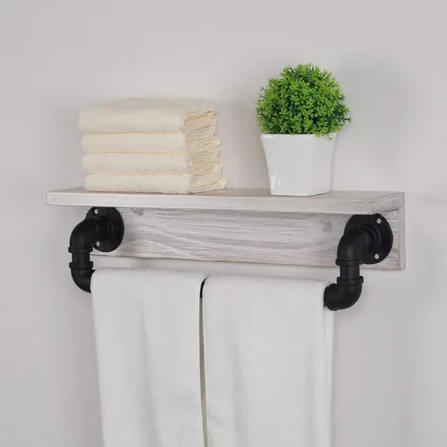 Miniatura 3 de MBQQ Estante de tubo industrial, estante de pared rústico con toallero, toalleros de granja de 20 pulgadas para baño, estantes flotantes montados