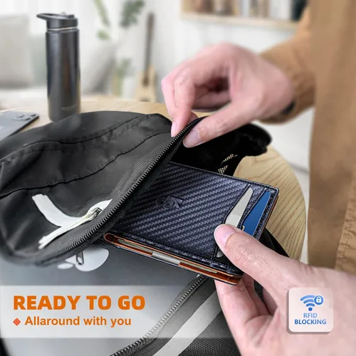 Miniatura 6 de KEMISANT Billetera para hombre para Airtag o uso estándar, cartera delgada con bolsillo frontal con 11 tarjetas con bloqueo RFID, sin agujeros