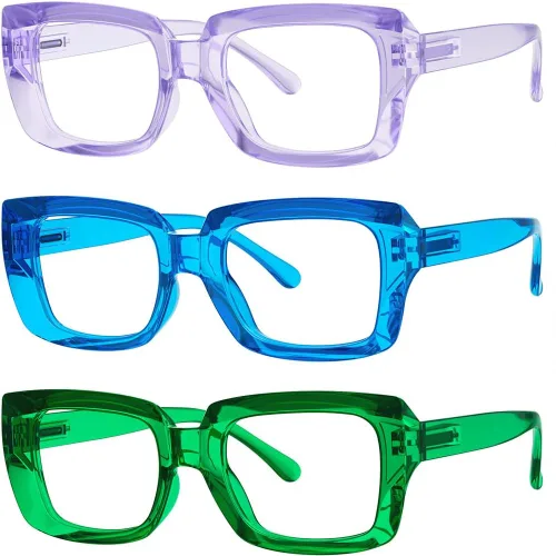 Miniatura 26 de Eyekepper Paquete de 4 lentes de lectura con bloqueo de luz azul, anteojos cuadrados de computadora de gran tamaño +0.00