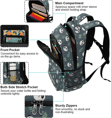 Miniatura 5 de MNSRUU Mochila escolar con correa para el pecho, linda mochila de unicornio para laptop, mochila de senderismo de viaje para niños y niñas, Panda