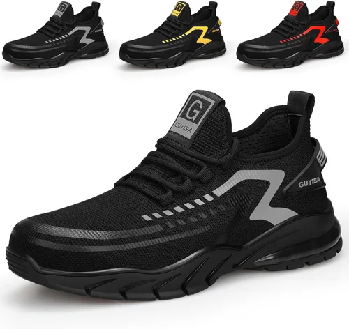 GLANOUDUN Zapatos de punta de acero para hombre, zapatos de trabajo ligeros para hombres, zapatos de trabajo negros con punta de acero, zapatos de
