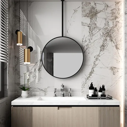 Espejo redondo grande para colgar en el techo, espejo de pared circular con pluma montada en el techo y marco de metal, espejo colgante decorativo,