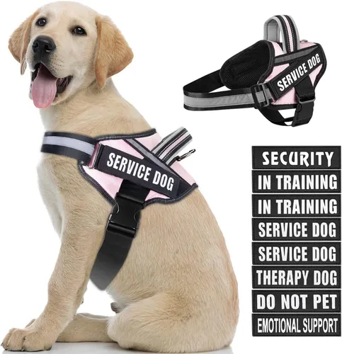 Miniatura 25 de Juego de arnés y parches para chaleco de perro, arnés para perro de servicio en entrenamiento Animire con 10 parches para perros, chaleco Rosa