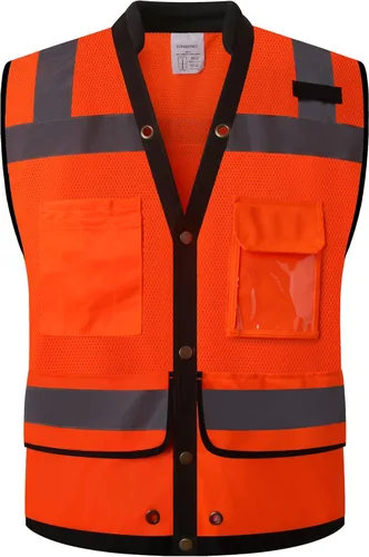 Miniatura 6 de LOHASPRO Chaleco de seguridad de alta visibilidad, chaleco reflectante de malla con bolsillos para hombres y mujeres, estándares ANSI/ISEA