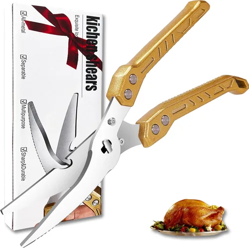 Miniatura 12 de Tijeras de cocina resistentes para huesos, pollo, pavo, carne, pescado y pizza, tijeras de cocina multiusos para alimentos, ideal para chef y cocina