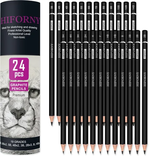 HIFORNY Juego de lápices de dibujo de grafito de 24 piezas, 14B-5H, ideal para principiantes y artistas