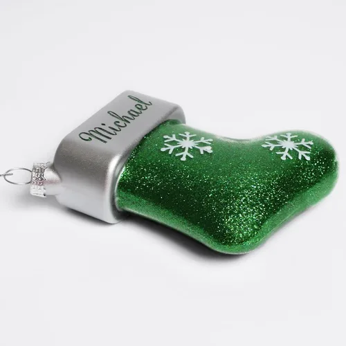 Miniatura 8 de Let's Make Memories Adorno de Navidad personalizado, cristal con forma de calcetín con purpurina, nombre grabado con láser, tono de joya, adorno