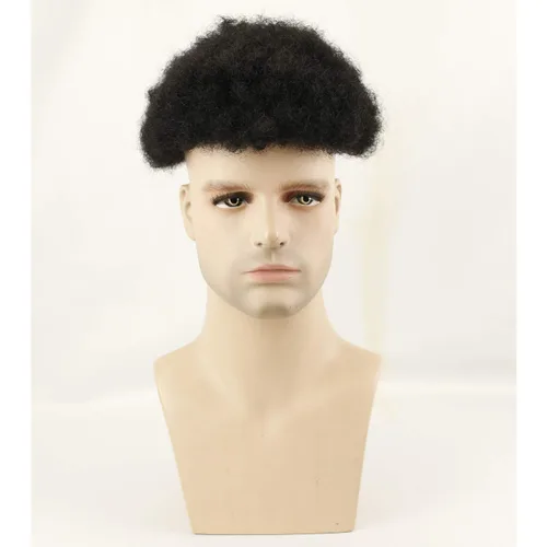Miniatura 6 de Toupee Afro Curl Toupee para hombres negros 9.5 x 7.5 pulgadas 100% cabello humano mono base red con poliuretano duro reforzado