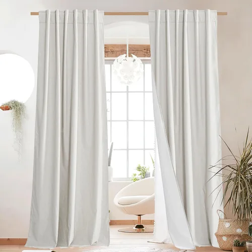 Miniatura 78 de NICETOWN Cortinas 100% opacas de 63 pulgadas de largo, 2 paneles de cortinas cortas con aislamiento térmico con forro para dormitorio, cortinas