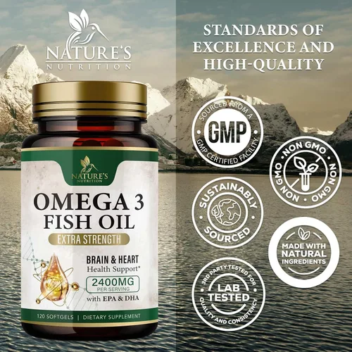 Miniatura 4 de Suplementos de aceite de pescado Omega 3 – 2400 mg de aceite de pescado por porción – Omega-3 de triple fuerza con ácidos grasos EPA y DHA – Apoyo