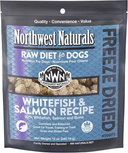 Northwest Naturals Alimento liofilizado para perros de pescado blanco y salmón - Nuggets de tamaño bocado - Sin granos, alta en proteínas, dieta