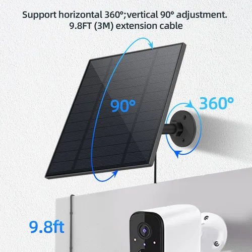Miniatura 7 de Panel solar de 5 W para cámara de seguridad, panel solar con puerto micro USB y USB-C para cámara de batería recargable de 5 V CC al aire libre