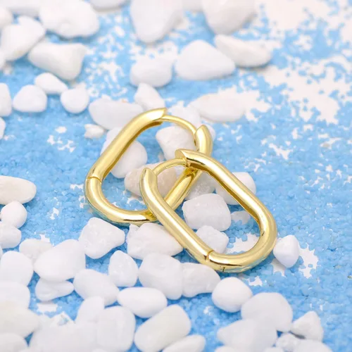 Miniatura 10 de 1 Inch Chunky Oval Hoop Huggie Earrings Sterling Silver Earrings for Women