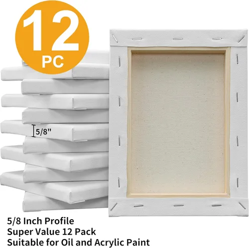 Miniatura 3 de FIXSMITH Lienzo estirado de 6 x 8 pulgadas, paquete de 12 lienzos blancos en blanco para pintar, imprimado, 100% algodón, perfil de 5/8 pulgadas
