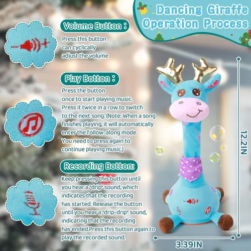 Miniatura 7 de Jirafa que habla bailando con cuernos dorados, juguete de peluche para bebé que repite lo que dices, juguete musical con cuernos dorados, regalos