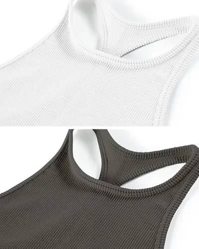 Miniatura 5 de ODODOS - Camiseta corta sin mangas, camisola con tejido acanalado, sin costuras, para mujer, paquete de 3unidades