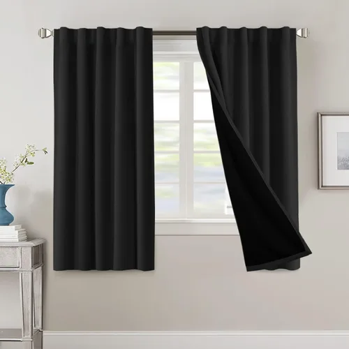 Miniatura 35 de H.VERSAILTEX Cortinas 100% opacas para dormitorio con forro negro, cortinas de oscurecimiento de habitación completa, con aislamiento térmico